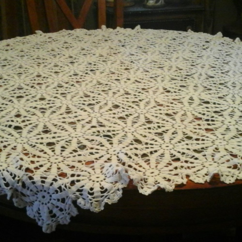 Hand Croceted Table Cloth..60"  Vintage